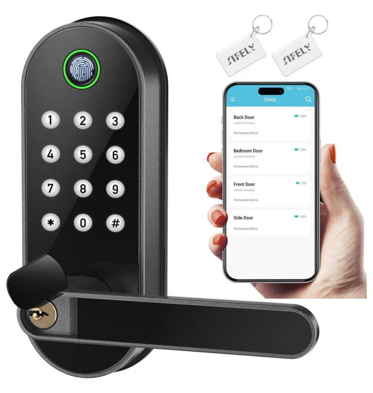 Fingerprint Smart Door Lock with Handle & Keypad – Bluetooth Keyless Entry for Front Door, Home, Kids, Guests, Airbnb...