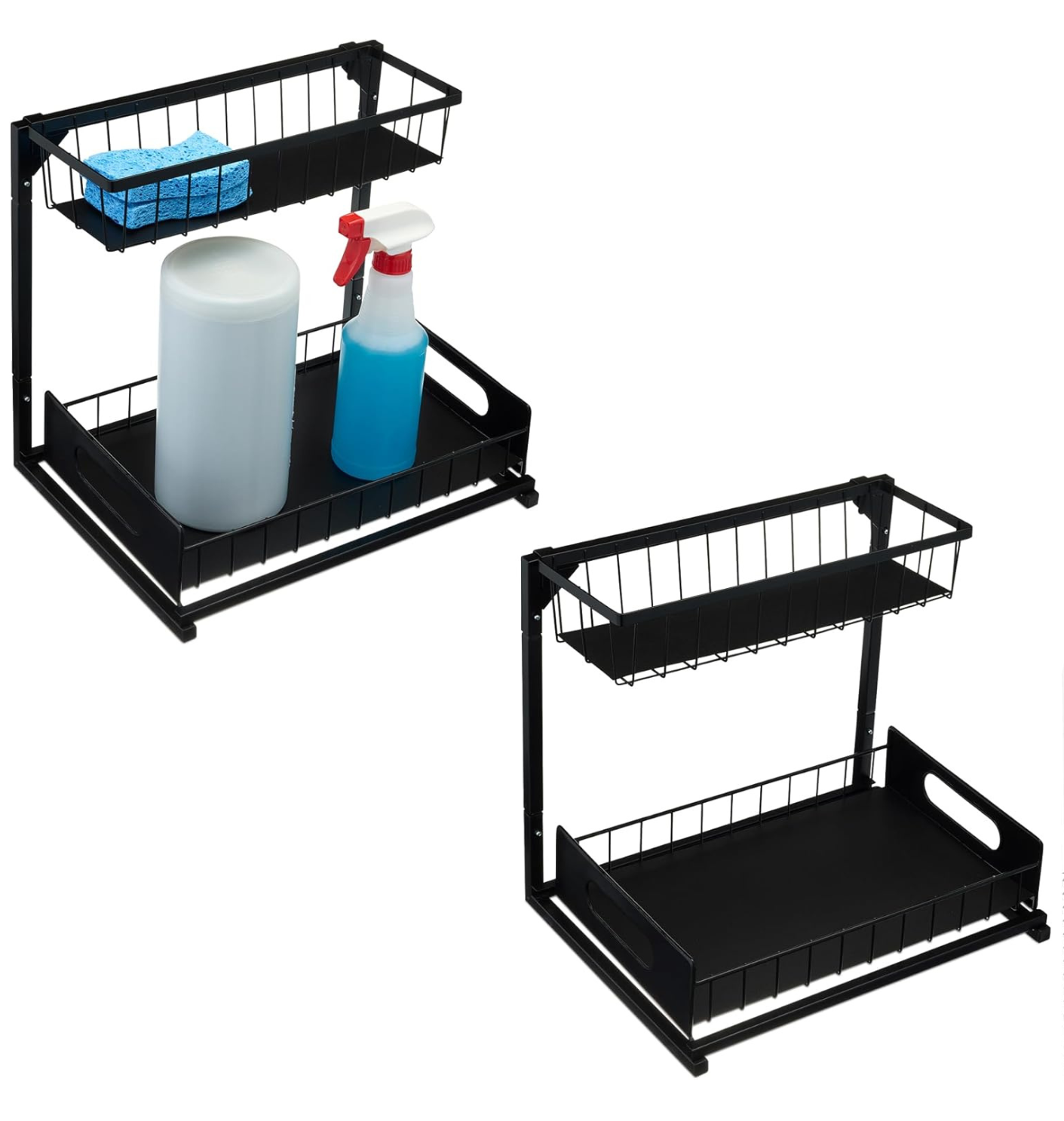 Amazon Basics L-Shape Under Sink Storage Pull Out Cabinet Organizer, Space-Saving Design, Durable and Rust-Resistant, Black, Pack of 2